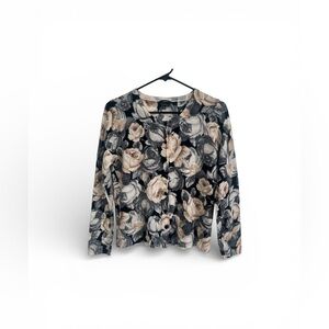 Talbots Black and Cream Floral Blouse size Lp